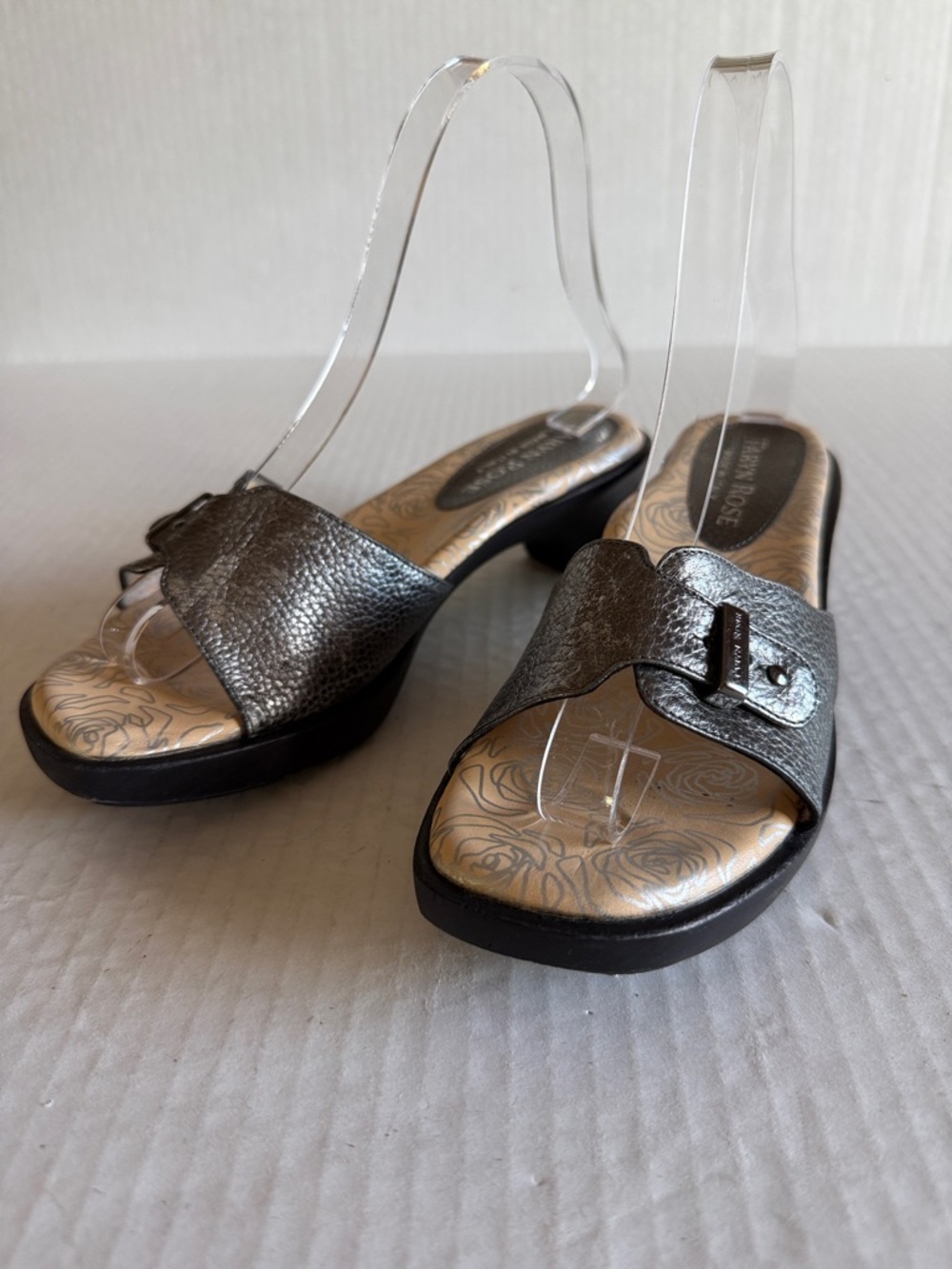 Taryn Rose Metallic Block Heel Slide Sandals